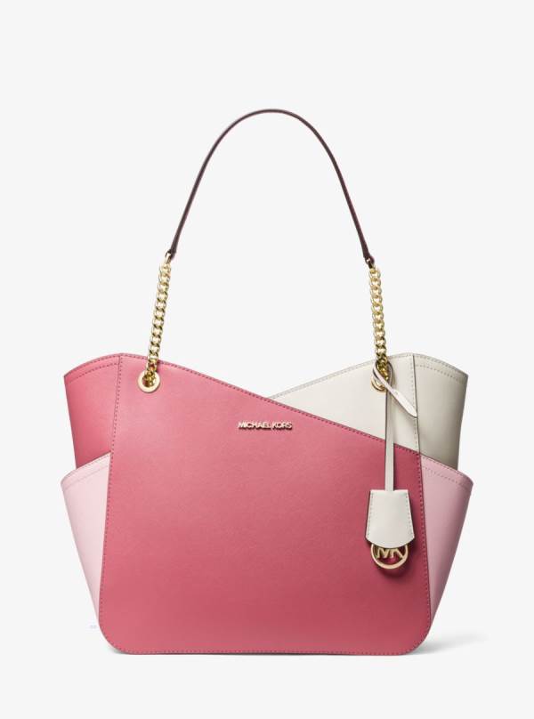 Damske Prenosná Taška Michael Kors Jet Set Large Color-Block Saffiano Leather Ruzove Viacfarebný - Kabelky Michael Kors Nejlevnejsi | NIJDP-4957